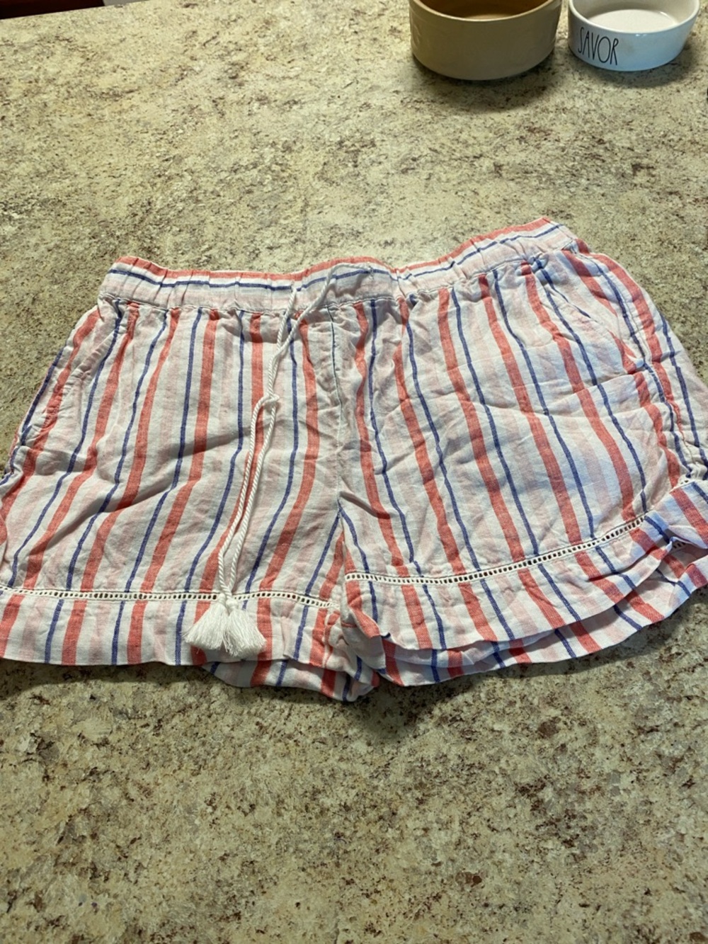 C&C California Striped High-Waist Shorts - White, Red & Blue